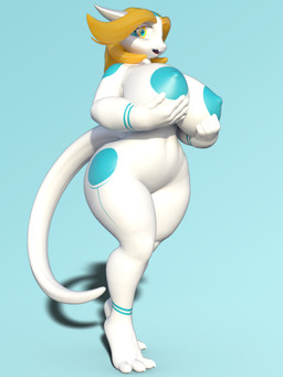 anthro areola barely_visible_genitalia barely_visible_vulva big_breasts big_butt big_tail blonde_eyebrows blonde_hair blue_eyes breasts butt claws eyebrows female genitals hair holding_breast horn huge_breasts huge_butt huge_tail markings nipples nude nude_female open_mouth shadow solo tail toe_claws vulva white_body yellow_eyes idsaybucketsofart mythology aijou dragon jou mythological_creature mythological_scalie scalie 2017 3d_(artwork) digital_media_(artwork) unavailable_at_source