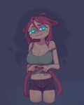 anthro big_breasts bodily_fluids bottomwear breasts clothing crying female hair holding_tail pink_hair shirt shorts solo tail tank_top tears topwear soaphisoap soaphi_(soaphisoap) domestic_cat felid feline felis mammal