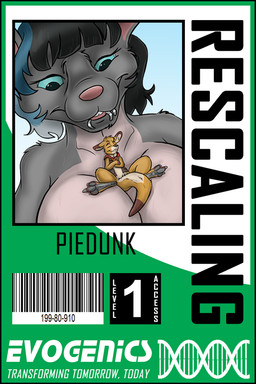 anthro badge black_border border bottomless breasts cleavage clothed clothing duo facial_piercing female gentle_giant hair kerchief lip_piercing male male/female micro nude open_clothing open_topwear open_vest piercing shrinking size_transformation topwear transformation vest flinters flinters_(character) sammy_mouse kangaroo macropod mammal marsupial mouse murid murine rodent