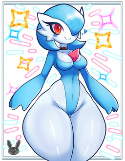 blue_clothing blue_hair blue_leotard blush bottom_heavy breasts camel_toe chest_spike choker cleavage clothed clothing eyelashes female front_view hair heart_symbol jewelry leotard looking_at_viewer navel_outline necklace red_eyes short_hair simple_background smile solo spikes spikes_(anatomy) thick_thighs thigh_gap white_background white_body wide_hips reiki_arts nintendo pokemon gardevoir generation_3_pokemon humanoid pokemon_(species) shiny_pokemon hi_res