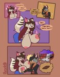 anthro big_breasts bodily_fluids breasts candy chocolate chocolate_milk container dessert dialogue female flavored_milk food huge_breasts hyper hyper_breasts lactating lactating_chocolate_milk male milk milk_container simple_background text unusual_bodily_fluids unusual_lactation nokamiwd bam_(khainethewolf) khaine_(khainethewolf) absurd_res comic english_text hi_res