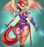 anthro armor clothing cutie_mark female hair melee_weapon solo sword underwear weapon wings prisma6 hasbro my_little_pony mythology equid equine mammal mythological_creature mythological_equine pegasus hi_res