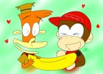 banana food fruit male plant sharing solo unknown_artist camp_lazlo cartoon_network diddy_kong_racing donkey_kong_(series) nintendo diddy_kong lazlo_(camp_lazlo) atelid haplorhine mammal monkey new_world_monkey primate spider_monkey crossover