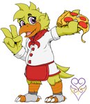 beak blush chef_uniform chibi claws feathers fingers food open_beak open_mouth pizza purple_eyes simple_background white_background yellow_body yellow_feathers thevgbear five_nights_at_freddy's scottgames chica_(fnaf) chica_(thevgbear) avian bird chicken galliform gallus_(genus) phasianid 2020 digital_media_(artwork) hi_res