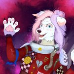 anthro bright_colors card clothed clothing female fortune_telling fur hair long_hair looking_at_viewer open_mouth pirate simple_background smile solo space_pirate spacesuit tarot tarot_card asquishybean canid canine canis domestic_dog mammal 1:1 digital_media_(artwork) digital_painting_(artwork) portrait