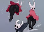 anthro black_body blush butt clothed clothing duo feet female genitals larger_female pussy simple_background size_difference scas hollow_knight team_cherry hornet_(hollow_knight) the_knight_(hollow_knight) arthropod insect vessel_(species) featureless_(disambiguation) 2020 digital_media_(artwork) hi_res