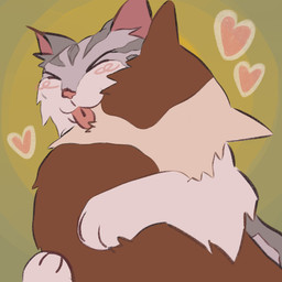 >_< ambiguous_gender duo eyes_closed feral fur grey_body grey_fur hug smile tan_body tan_fur chloeluvsaidan warriors_(book_series) domestic_cat felid feline felis mammal 1:1 character_request hi_res