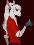 anthro clothing female fur gloves handwear jacket red_eyes simple_background solo topwear white_body white_fur nayshie mammal murid murine rat rodent hi_res traditional_media_(artwork)