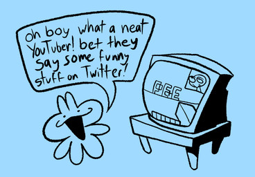 ambiguous_gender anthro dialogue electronics furniture solo speech_bubble table television text youtuber aimkid microsoft minecraft mojang xbox_game_studios youtube blob_creature black_and_blue english_text monochrome