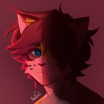 anthro blue_eyes eye_bags fur hair male red_hair solo yellow_body yellow_fur harucat felid feline mammal 1:1 hi_res