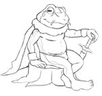 anthro asian_clothing barefoot bulge cape clothed clothing east_asian_clothing feet fundoshi japanese_clothing male melee_weapon plant simple_background sitting solo sword topless tree tree_trunk underwear weapon white_background thegreatmatsutzu chrono_trigger square_enix glenn_(chrono_trigger) amphibian frog black_and_white monochrome sketch