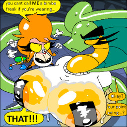 angry anthro big_breasts breasts cleavage clothed clothing duo eyelashes female female/female huge_breasts larger_female nipple_tape pasties perspective size_difference smaller_female snake_hood tape text wet wet_clothing wet_t-shirt insaniousjaydonius darcy_(insaniousjaydonius) tula_(insaniousjaydonius) avian bird cobra owl potoo reptile scalie snake 1:1 digital_media_(artwork) english_text hi_res pixel_(artwork)