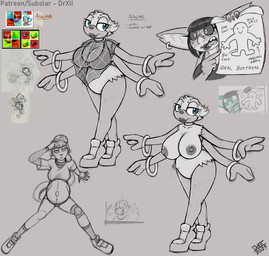 4_arms anthro areola big_breasts blue_eyes bracelet breasts clothed clothing eyelashes facial_piercing female freckled_face freckles hair humanoid_pointy_ears jewelry long_eyelashes multi_arm multi_eye multi_limb nipples non-mammal_breasts nose_piercing not_furry nude piercing pointy_ears pregnant pregnant_anthro pregnant_female ring_piercing short_stack simple_background smile solo teeth text drxii sega sonic_adventure sonic_the_hedgehog_(series) cherry_bakewell_(drxii) arachnid arthropod goblin humanoid spider digital_media_(artwork) english_text hi_res reference_image