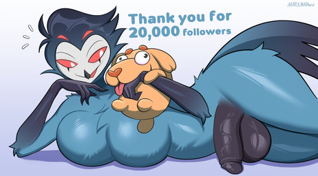 anthro balls bedroom_eyes big_balls big_breasts big_penis blue_body breasts crossgender curvy_figure feathers fluffy fluffy_chest follower_celebration follower_number fur genitals glistening glistening_balls glistening_body glistening_breasts glistening_genitalia glistening_penis glistening_thighs gynomorph hourglass_figure huge_breasts intersex lying_on_ground mtg_crossgender mti_crossgender narrowed_eyes nude on_ground penis pupils red_sclera seductive smile solo tail tail_feathers thank_you thank_you_message tongue tongue_out vein white_pupils wide_hips markmanez hellaverse helluva_boss stolas_(helluva_boss) avian bird bird_demon absurd_res hi_res