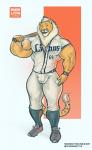 anthro baseball_(sport) baseball_bat baseball_uniform bat_(object) big_bulge big_muscles blue_eyes bulge clothing cosplay costume halloween_costume holidays huge_muscles hyper hyper_muscles male mane markings mascot muscular muscular_anthro muscular_male simple_background solo sport sportswear text uniform purrcules_(artist) halloween nippon_professional_baseball saitama_seibu_lions leo_(saitama_seibu_lions) purrcules_(character) felid hybrid liger lion mammal pantherine tiger 2016 hi_res url