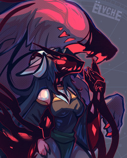 anthro clothing curled_horn dress female fur hair horn long_ears long_hair red_eyes solo tar_covered white_body white_fur conditional_dnp elvche bovid caprine demon goat mammal 2024 digital_media_(artwork) hi_res