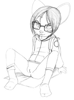 anthro backpack bottomless butt clothed clothing eyewear female footwear freckles genitals glasses hair hoodie legwear loli notebook_paper_background short_hair socks solo topwear vulva young young_anthro young_female paige_(artist) ellie_(paige) house_mouse mammal mouse murid murine rodent greyscale hi_res monochrome