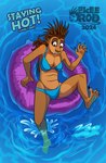 anthro bikini clothing deflating female female_anthro pool pool_float popped_balloon scrambling solo splashing_water summer surprised_expression swimwear text two-piece_swimsuit water elcee_rod mammal porcupine rodent english_text hi_res watermark