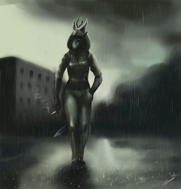 4_horns 4_toes anthro barefoot biped black_clothing black_hoodie black_topwear blue_body blue_scales blurred_background bottomwear breasts building cigarette city claws clothed clothing cloud curved_horn detailed_background digitigrade feet female fingers floating_horn front_view fully_clothed grey_bottomwear grey_clothing grey_pants hand_in_pocket holding_cigarette holding_object hoodie horn medium_breasts mouth_closed multi_horn non-mammal_breasts outside overcast pants pockets raining scales sky slim slim_anthro slim_female smoke smoking snout solo standing street tail toe_claws toes topwear walking wavy_horn wet white_body white_scales jadedragoness european_mythology mythology itasa_(jadedragoness) dragon mammal mythological_creature mythological_scalie scalie western_dragon wingless_dragon 2017 digital_media_(artwork) digital_painting_(artwork) full-length_portrait painting_(artwork) portrait signature