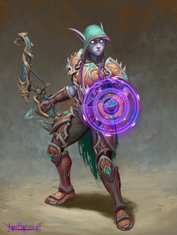 armor bottomwear bow_(weapon) clothing female footwear hair holding_bow_(weapon) holding_object holding_ranged_weapon holding_weapon hood humanoid_pointy_ears magic_shield not_furry pants pauldron plate_armor pointy_ears purple_hair ranged_weapon simple_background solo standing weapon vanharmontt elf humanoid 2021 absurd_res digital_media_(artwork) hi_res