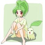 alternate_species breasts clothed clothing cosplay costume dress duo female feral hair humanized long_hair pokemon_costume upskirt ranphafranboise nintendo pokemon chikorita generation_2_pokemon human mammal pokemon_(species) 1:1 2009 low_res