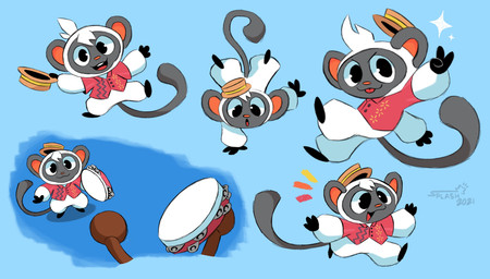 anthro anthro_focus blep blue_background brown_body brown_skin clothed clothing duo emanata fur grey_body grey_skin handstand hat headgear headwear holding_clothing holding_hat holding_headgear holding_headwear holding_musical_instrument holding_object holding_tambourine looking_at_viewer male musical_instrument open_mouth open_smile percussion_instrument shirt simple_background smile solo_focus standing tambourine teeth tongue tongue_out topwear white_body white_fur splashburr animal_crossing nintendo rhythm_heaven niko_(animal_crossing) villager_(animal_crossing) grey_langur haplorhine human langur mammal monkey old_world_monkey primate 2021 absurd_res hi_res