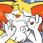 1:1 4_fingers ambiguous_gender anthro braixen canid canine disney draw_over eyes_closed fingers fur generation_6_pokemon gesture hand_gesture humor icon inner_ear_fluff just_right low_res mammal meme nintendo ok_sign pokemon pokemon_(species) questionbraixen reaction_image solo the_emperor's_new_groove tuft