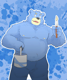 anthro belly black_nose blue_body blue_fur bottomwear clothing fur humanoid_hands kemono male moobs nipples overweight overweight_anthro overweight_male pants solo andikapatok bear mammal 2015 5:6