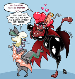 alternate_costume belly_nipples big_breasts big_butt breasts brown_body brown_fur butt camel_toe cape cartoon_eyes cartoon_gloves cartoon_physics clothing clothing_swap covering covering_breasts covering_crotch covering_self curvy_figure ear_piercing fangs female fur hair hourglass_figure hyper legwear lips membrane_(anatomy) membranous_wings omg onomatopoeia orange_clothing outfit_change piercing red_hair size_difference sound_effects teeth text thick_lips thigh_highs toony_expression toony_eyes wings infinityartistix nintendo pokemon fizzi_the_fruit_bat bat generation_6_pokemon mammal megabat noivern pokemon_(species) absurd_res english_text hi_res