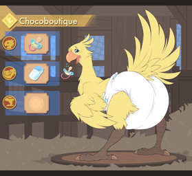 ambiguous_gender avian_feet big_diaper blush clothed clothing diaper embarrassed feet feral gameplay_mechanics looking_back pacifier solo standing talons toes tongue wearing_diaper wings bubblepuppers final_fantasy square_enix avian chocobo hi_res letterbox