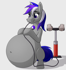 5_fingers air_inflation air_pump belly black_eyebrows blue_eyes blue_mane disembodied_hand eyebrows female feral fingers grey_body happy hose hose_inflation inflation mane navel simple_background solo tail white_background s7v8 hasbro my_little_pony equid equine horse mammal pony hi_res shaded