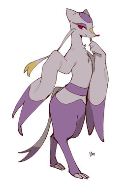 ambiguous_gender anthro claws dipstick_tail fur markings purple_body purple_fur purple_tail_tip red_eyes red_nose simple_background smile solo tail tail_markings toe_claws whiskers white_background white_body white_ears white_fur white_tail yellow_body yellow_fur potatomaniaaa nintendo pokemon generation_5_pokemon mienshao pokemon_(species) 2026 hi_res