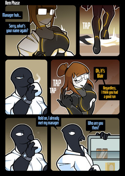 anthro beak big_breasts black_body black_bodysuit black_clothing black_latex black_skinsuit blue_eyes bodysuit breasts brown_hair clock clothed clothed_anthro clothed_female clothed_human clothed_male clothing coffee_mug dialogue drinking duo eyewear female glasses hair latex latex_bodysuit latex_clothing latex_skinsuit male multicolored_body shirt skinsuit speech_bubble text tight_clothing topwear two_tone_body undressing watch wearing_glasses white_body white_clothing white_shirt white_topwear wristwatch rem_phase blair_(rem_phase) avian bird corvid human magpie_(corvid) mammal oscine passerine 2026 absurd_res comic english_text hi_res