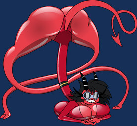 anthro ass_up elastic female jack-o'_pose latex pose simple_background solo transparent_background themadastronaut dc_comics hellaverse helluva_boss millie_(helluva_boss) plastic_man demon imp 2026 alpha_channel digital_media_(artwork)