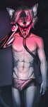 5_fingers abs anthro aroused athletic athletic_anthro athletic_male belly biceps big_bulge black_hair black_nose blurred_background bulge claws clothed clothing cybernetic_arm cybernetic_jaw cybernetic_limb cybernetic_neck cybernetics cyberpunk detailed_bulge ear_markings erection erection_under_clothing eye_markings eyebrows eyewear finger_claws fingers fur genital_outline genitals glasses grey_clothing grey_ears grey_necktie grey_underwear hair huge_bulge humanoid_genitalia humanoid_penis inner_ear_fluff inside machine male markings navel necktie night nipples nude nude_anthro penis penis_outline pink_nipples red_eyes red_eyewear red_glasses red_light simple_background skinny slim slim_anthro slim_male small_waist solo tail tail_tuft teeth tenting tuft underwear underwear_only white_arms white_belly white_body white_chest white_ears white_fur white_legs white_tail evitoom marley_cooper(ripper) domestic_cat felid feline felis mammal absurd_res hi_res