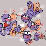 anthro bed bedding black_nose blanket blush butt duo eyewear furniture glasses kissing moobs pillow purple_body simple_background slightly_chubby sugargum6 dog_man_(series) big_jim_(dog_man) grampa_(dog_man) domestic_cat felid feline felis mammal 2025