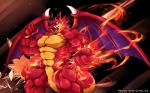 abs anthro anthrofied athletic biceps big_muscles blue_eyes fangs fire horn male muscular muscular_anthro muscular_male open_mouth pecs scales solo tail teeth text tongue vein wings waddledox monster_strike mythology wrathful_jabbanero dragon mythological_creature mythological_scalie reptile scalie absurd_res english_text hi_res