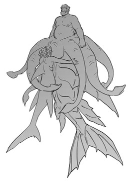 beard duo facial_hair fin hug male male/male mustache overweight overweight_male split_form tail tail_fin tentacles starfleetrambo siren_and_scientist basheer_(starfleetrambo) lucius_(starfleetrambo) aquatic cephalopod cephalopod_merfolk humanoid_merfolk merfolk mollusk shark_merfolk taur hi_res monochrome sketch