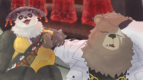 5_fingers anthro biped black_body black_fur brown_body brown_fur claws clothed clothed_anthro clothed_male clothing eye_scar facial_scar fingers fur humanoid_hands male multicolored_body multicolored_fur open_mouth scar two_tone_body two_tone_fur white_body white_fur taromaru_obento jujutsu_kaisen mihoyo zenless_zone_zero ben_bigger pan_yinhu bear brown_bear giant_panda grizzly_bear mammal ursine 16:9 2026 colored hi_res meme widescreen