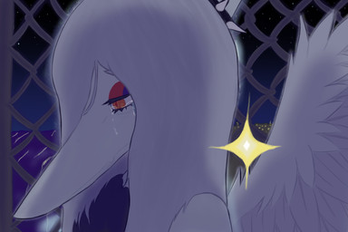 anthro biped black_clothing black_topwear blue_body bodily_fluids bone_frill close-up clothed clothed_anthro clothed_female clothing crying feathered_wings feathers female frill_(anatomy) frown grey_body grey_feathers grey_hair hair hair_over_eye long_hair night orange_eyes outside rooftop solo star tears topwear wings kuvas_(artist) cavemanon_studios goodbye_volcano_high ko_op_(game_developer) snoot_game fang_(gvh) prehistoric_species pterosaur reptile scalie 3:2 colored hi_res