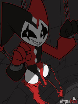 4_fingers anthro bdsm bell biped black_sclera bondage bouncing_bulge bound bulge chain chained chained_collar chained_cuffs claws clothed clothing collar cuff_(restraint) cuffed_wrists dancing erection erection_under_clothing excited finger_claws fingers fool's_hat footwear fully_clothed grin hat headgear headwear high-angle_view hip_sway jester jester_outfit legwear looking_at_viewer male male_humanoid metal_collar metal_cuffs not_furry outline prisoner pupils restrained restrained_arms restraints shackled shadow sharp_teeth shoes slim smile solo standing teeth thigh_highs wall_(structure) white_body white_eyes white_pupils white_skin whygena humanoid 2025 2d_animation 3:4 animated digital_media_(artwork) frame_by_frame loop