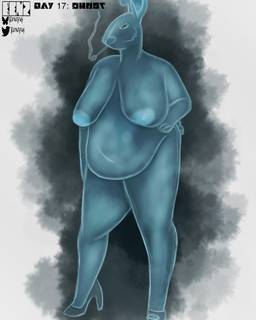 anthro blue_body clothing female footwear high_heels mature_female nude shoes slightly_chubby slightly_chubby_female smoking translucent benzfur ghost lagomorph leporid mammal rabbit spirit 4:5 absurd_res hi_res