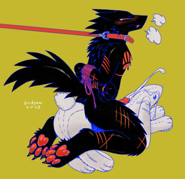 anthro arm_scar bdsm big_plushie black_body black_fur black_tail blue_line_art blush bodily_fluids bondage bound breath butt claws collar cum cum_on_object cum_on_plushie cumshot ejaculation feet fur genital_fluids genitals hindpaw leash leash_pull leashed_collar leg_scar male male_anthro neck_tuft nude_anthro nude_male object_humping pawpads paws penis plushie plushophilia rabbit_plushie rear_view red_claws red_collar red_leash red_pawpads red_penis red_rope red_scar red_sclera restraints rope rope_bondage scar simple_background solo submissive submissive_anthro submissive_male tail text three-quarter_view tuft yellow_background yellow_eyes birdpaw_(artist) canid canine canis lagomorph leporid mammal rabbit wolf 2025 artist_name colored_line_art dated digital_drawing_(artwork) digital_media_(artwork) english_description full-length_portrait hi_res portrait