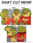 anthro breasts clothed clothing female non-mammal_breasts plunging_neckline scarf side_boob solo sweater text tongue tongue_out topwear under_boob lbt9000 shirt_cut_meme reptile scalie snake english_text hi_res meme