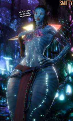 4_fingers blue_body bottomwear breasts clothed clothing curvy_figure female fingers hand_on_hip lips loincloth loincloth_only navel nipples small_breasts small_waist solo striped_body stripes tail tail_tuft thick_thighs topless tuft voluptuous voluptuous_female wide_hips smitty34 james_cameron's_avatar neytiri alien humanoid na'vi 3d_(artwork) absurd_res digital_media_(artwork) hi_res