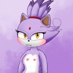 anthro blush breasts female fur hair kerotheklutz looking_at_viewer nipples nude purple_body purple_fur simple_background solo sega sonic_the_hedgehog_(series) blaze_the_cat domestic_cat felid feline felis mammal 1:1 hi_res