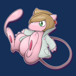 after_transformation alternate_species brown_hair clothed clothing coat ear_piercing featureless_crotch female floating fur green_eyes hair lab_coat lab_coat_only partially_clothed pawpads piercing pink_body pink_fur pokemon_professor scientist solo text topwear translucent_background nin10doug nintendo pokemon professor_aurea_juniper generation_1_pokemon legendary_pokemon mew_(pokemon) pokemon_(species) 1:1 absurd_res alpha_channel english_text hi_res signature