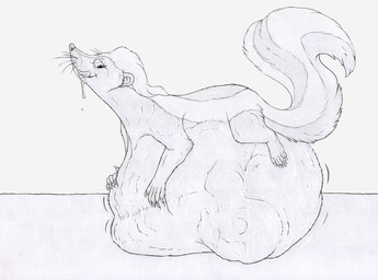 abdominal_bulge ambiguous_feral ambiguous_gender ambiguous_pred anthro belly big_belly bodily_fluids drooling face_imprint feral feral_pred fully_inside fur huge_belly human_prey hyper hyper_belly imprint licking licking_lips resting_on_belly saliva size_difference smaller_pred solo striped_body striped_fur stripes tongue tongue_out vore whiskers strega bambi_(film) disney flower_(bambi) human mammal mephitid skunk 2023 greyscale hi_res monochrome