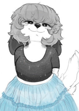 adolescent anthro bangs bedroom_eyes breasts clothed clothing female fur genitals hair hands_behind_back leaning leaning_backward loli looking_at_viewer multicolored_body narrowed_eyes nipple_outline nipples nipples_visible_through_clothing no_bra no_underwear partially_clothed presenting seductive slightly_chubby slightly_chubby_female smile solo tail thick_thighs translucent translucent_clothing vulva young young_anthro young_female marzuyo dani_(marzuyo) canid canine canis domestic_dog mammal 2024 alternate_version_at_source digital_media_(artwork) hi_res