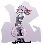 alternate_species alternative_fashion ambiguous_gender anthro clothed clothing dress fully_clothed furrification goth nervous pink_body solo standing tail tail_grab bedupolker soul_eater crona_(soul_eater) amphibian axolotl marine mole_salamander salamander hi_res